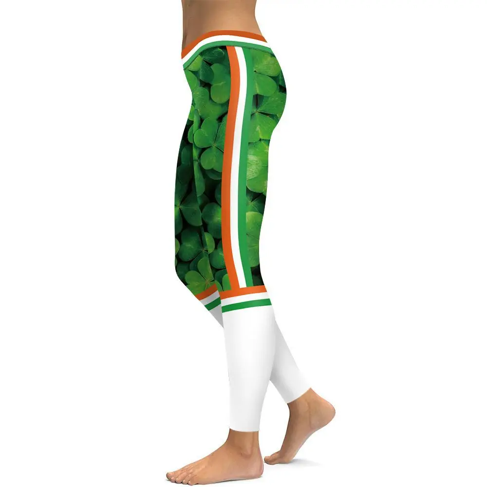 JIGERJOGER 2021 Spring summer Exercise Green clover workout print Yoga Leggings female Sports jeggings joggings tight leggin | Спорт и