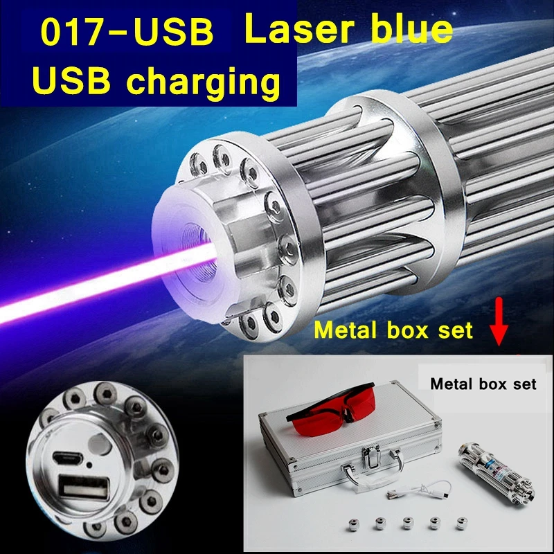 ReadStar 017 USB высокая яркость Синяя лазерная указка ручка зарядка батарея установлен