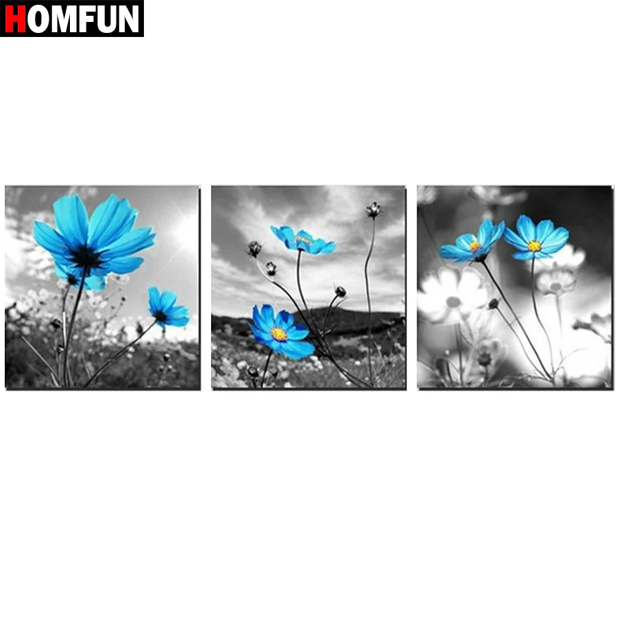 Алмазная 5D Вышивка HOMFUN картина синий цветок с полными квадратными/круглыми