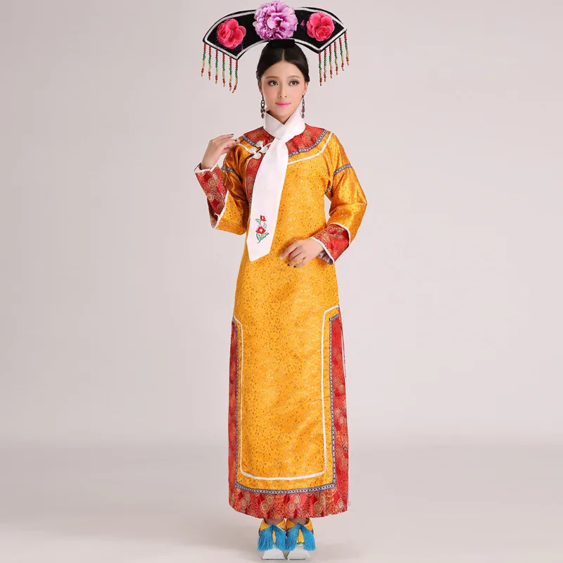 Женский костюм династии Qing китайский народный Чонсам с головным убором и