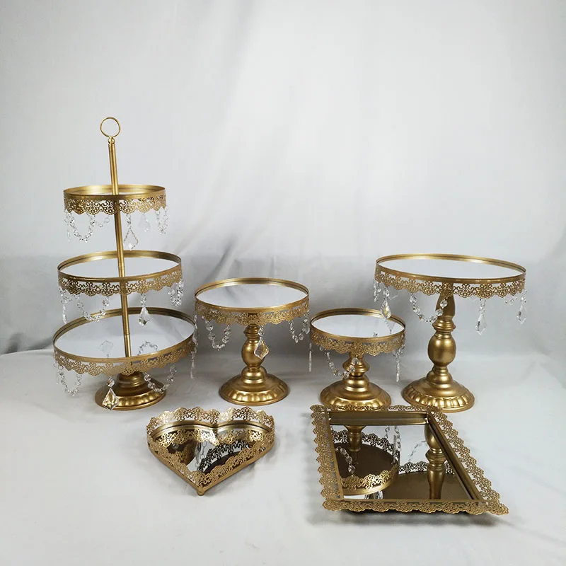6PCS Gold-1 6 шт. золотой серебряный белый торт стенд набор круглый металлический кристалл десерт из кекса дисплей с пьедесталом Свадебная вечеринка дисплей - Цвет: 6PCS Gold-1