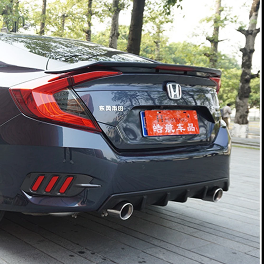 MONTFORD для Honda Civic ABS пластик черный Задний спойлер диффузор бампер Защита Защитная Накладка для автомобиля Стайлинг