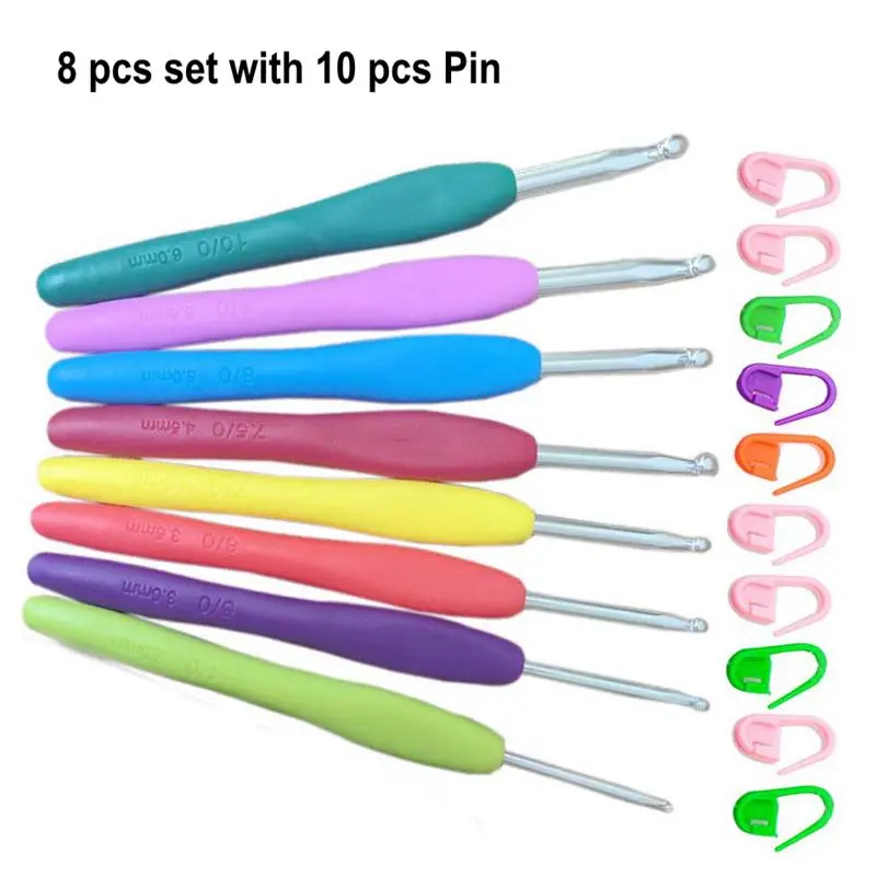 8 pcs with 10 pc pin 9 шт. смешанные металлические TPR алюминиевые спицы для вязания крючком hooktextile набор для ткацких лент DIY инструмент для вязания - Цвет: 8 pcs with 10 pc pin
