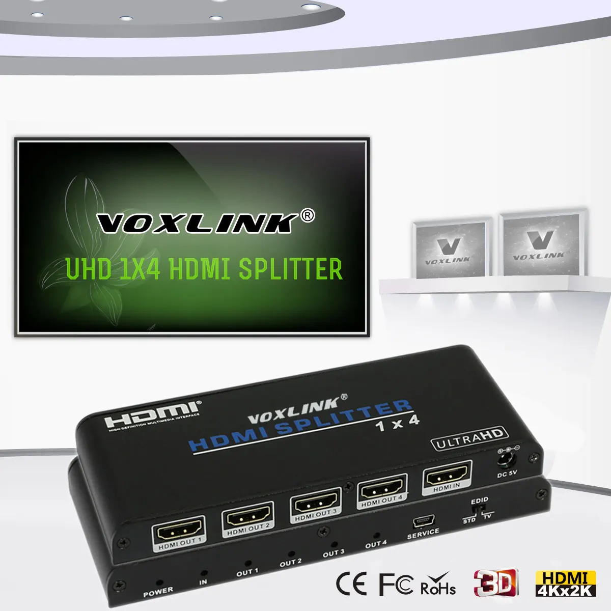 Voxlink 3D UHD 4 К HDMI 2.0 Splitter 1x2/1x4/1x8 Вт /HDCP 2.2 ИК-пульт для Blu-Ray PS3/4 DVD |