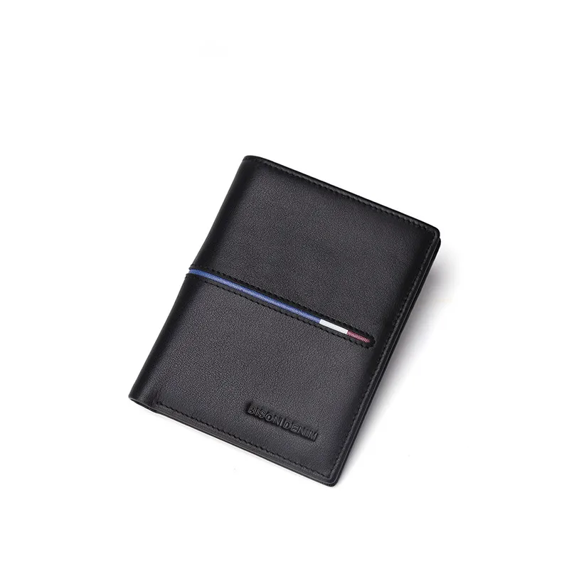 smooth leather Бренд BISON DENIM, настоящий первый слой кожи, короткий кошелек, деловой классический кошелек, мужской кошелек, держатель для карт, повседневный кошелек, N4437-2 - Цвет: smooth leather