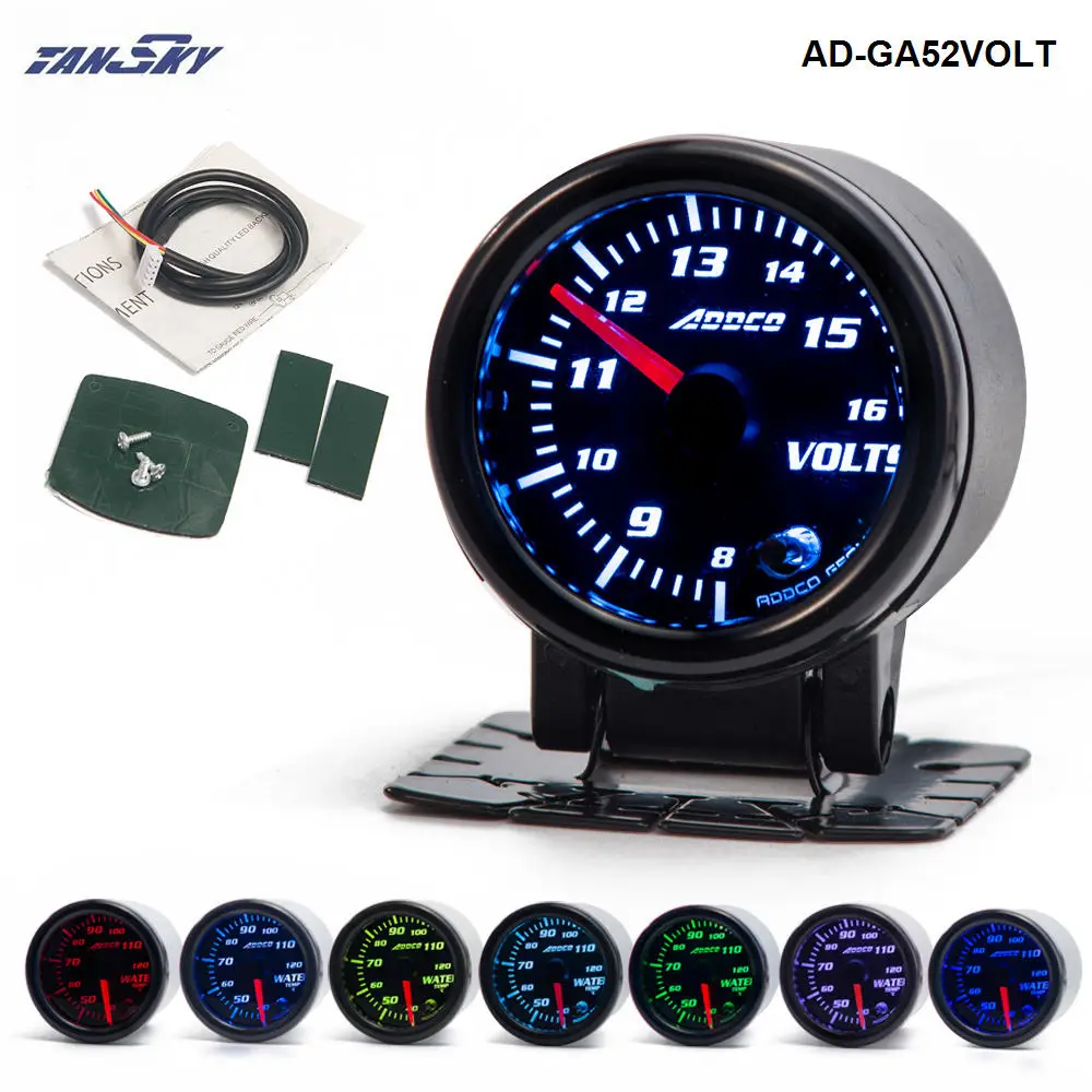 Volt Gauge 52 мм 7 цветов светодиодный Тахометр для автомобиля, датчик турбо-наддува/соотношения воздушного топлива/Вольт/температура воды/W Держатель датчика AD-GAUGE52 - Цвет: Volt Gauge