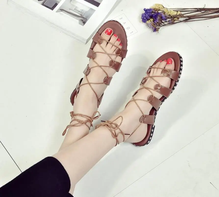 2018 Новый Повседневное Для женщин Гладиатор Босоножки на шнуровке с