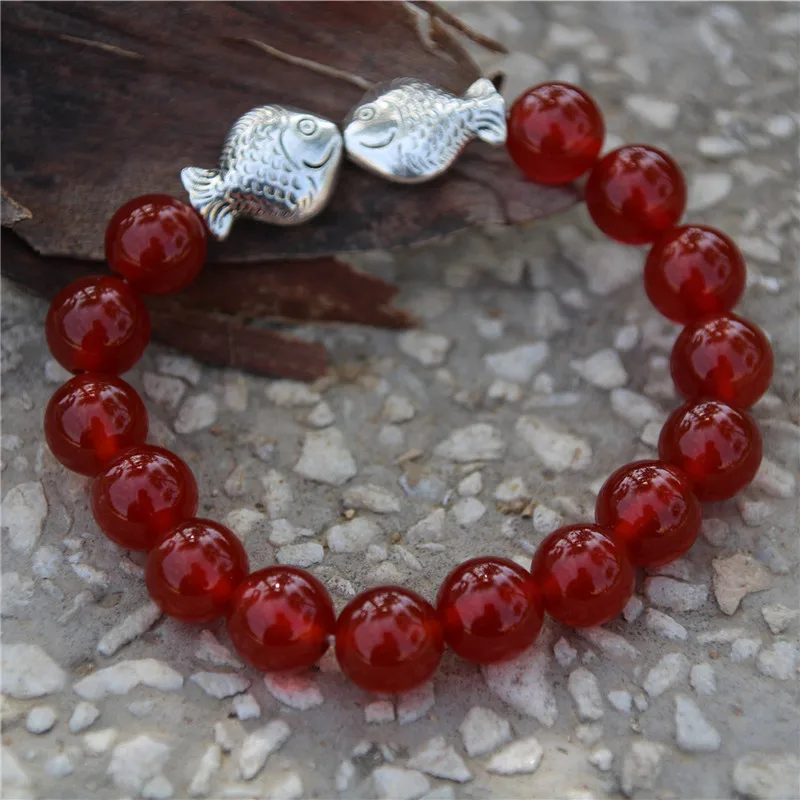 Этнический стиль натуральный Халцедон Браслет золотой рыбки женские ювелирные