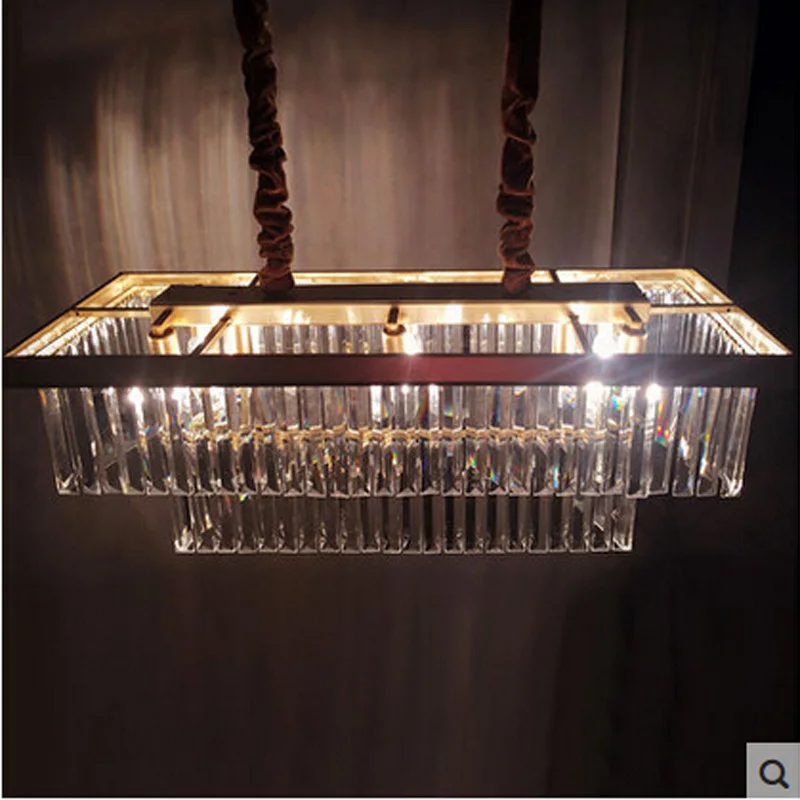 Прямоугольный Хрустальный Золотой подвесной светильник для столовой гостиной