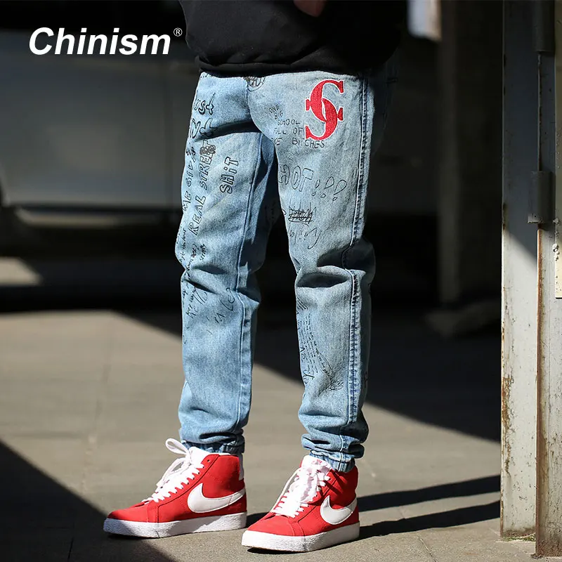 CHINISM 2018 весенние джинсы с рисунком граффити дизайн хип хоп прямые Swag мужские