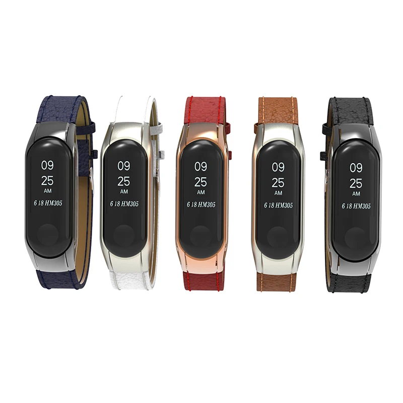 Браслет для Xiaomi Mi Band 3 кожаный силиконовый ремешок браслета металлический