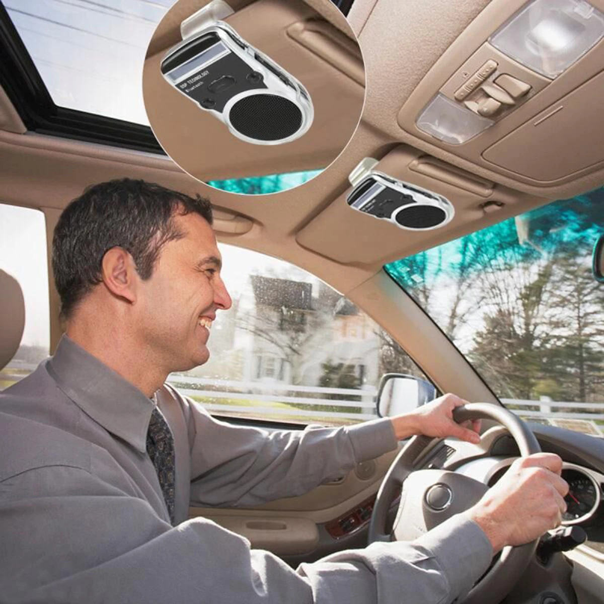 FM Bluetooth Car Kit Sun Visor Hands Free Speakerphone Speaker LCD screen Support solar charger cigarette lighter USB charging | Автомобили