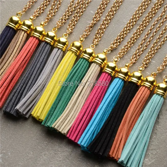 

Sueded Leather Finge RANDOM IN TASSELS COLOR Female Necklace NM22450