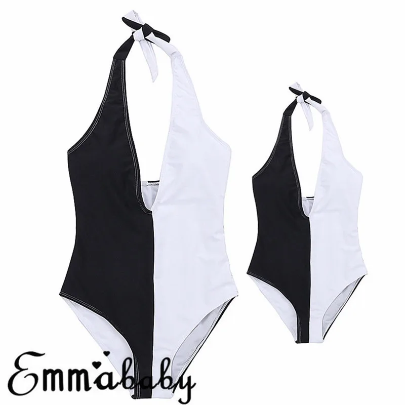 Одинаковый купальник для всей семьи новое модное бикини мамы и дочки 2018 Цельный с