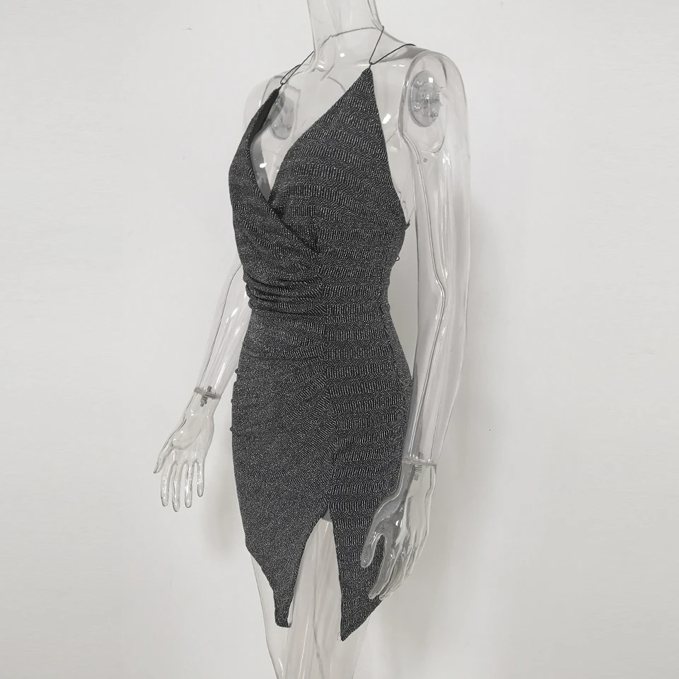 Karlofea/Черное мини платье с разрезом Летняя одежда Уличная Элегантное запахом для