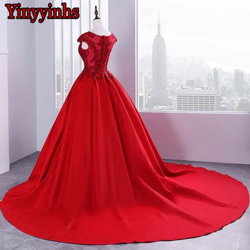 Yinyyinhs Real Picture Short Sleeve Evening Dress Vestido De Festa Long Beads Court Train Formal Gown CG42 | Свадьбы и торжества