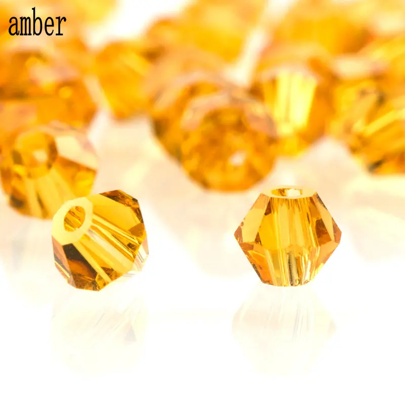 amber AAA Качество 3 мм 4 мм 6 мм Подвески со стразами разделительные стеклянные бусины Свободные двухконусные бусины для изготовления ювелирных изделий ожерелье браслет DIY - Цвет: amber