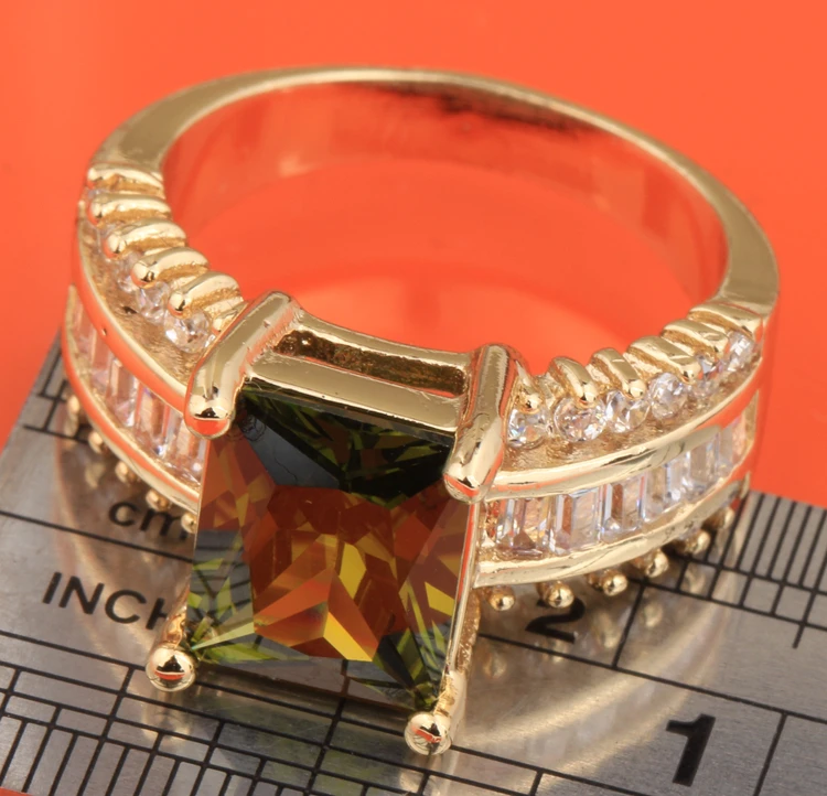 Очаровательное зеленое оливковое Перидот белый циркон позолоченное Ювелирное