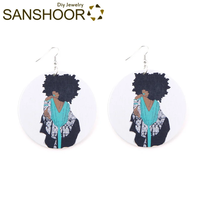 Set 3 SANSHOOR напечатанные афро натуральные волосы деревянные серьги африканские черные женские головные украшения этнические украшения как рождественские подарки 9 пар - Окраска металла: Set 3