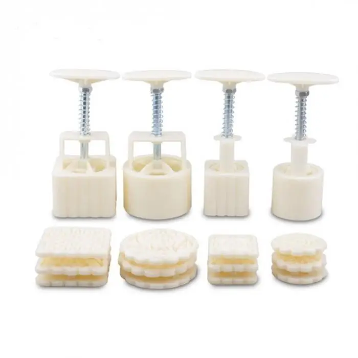 3 / 5pc square round moon cake mold hand molding machine mold, with flower print DIY mold pastry moon cake-TP