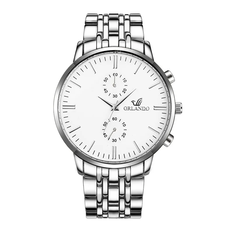 Silver White Reloj hombre, модные мужские часы Orlando, золотые, Топ бренд, Роскошные наручные часы из нержавеющей стали, мужские часы - Цвет: Silver White