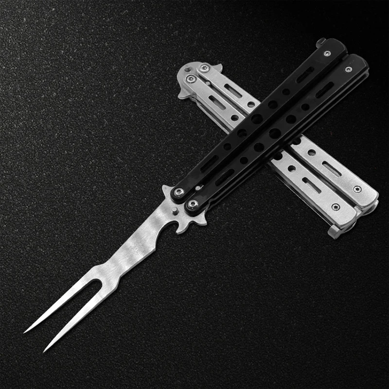 Складной нож из нержавеющей стали тренировочный бабочка с вилкой|knife army|knife stoneknife