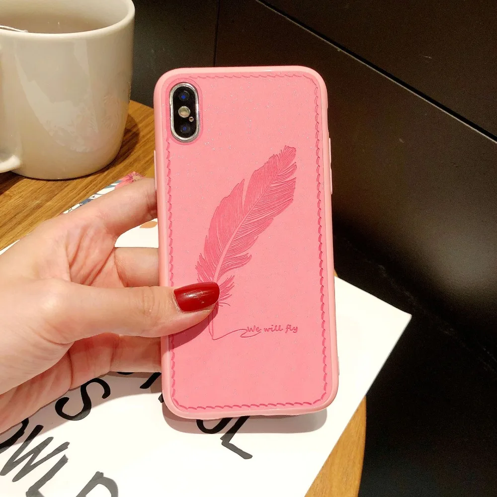 100% Оригинальный чехол для iphone X XR XS Max блестящее Перо пара моделей 8 7 6 6s Plus|Бамперы|