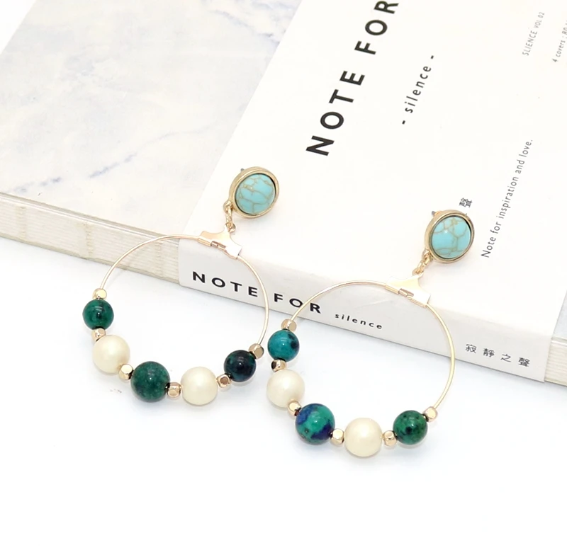 2018 New pearl jewelry copper circle green stone simple drop earring women | Украшения и аксессуары