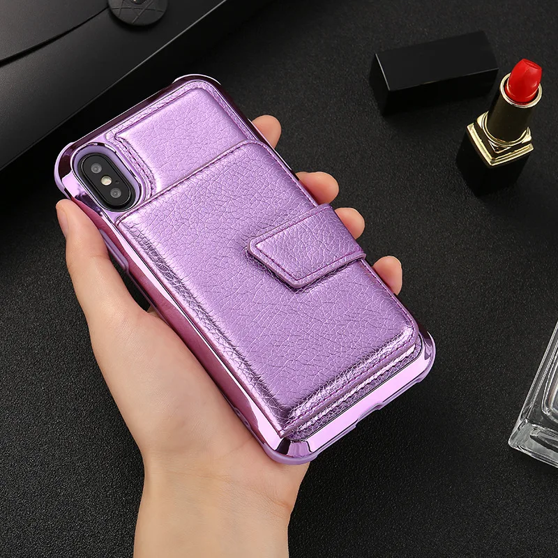 Фиолетовый Чехол для iPhone X XS Max XR 6s 7 8 Plus, чехол-кошелек WEFOR Premium из искусственной кожи с косметическим зеркалом, отделения для карт для iPhone XS Max - Цвет: Фиолетовый