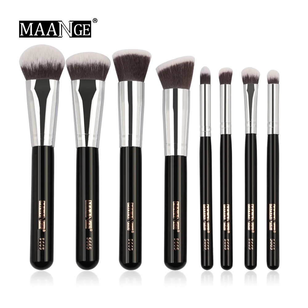 8PCS-BW MAANGE Pro 6/8/10 шт./партия кисти для макияжа мягкие синтетические волосы деревянная ручка основа Пудра Тени для век Красота Макияж инструменты Новинка - Handle Color: 8PCS-BW