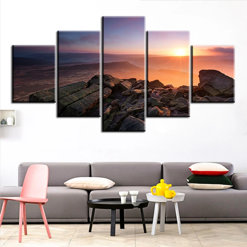 

5 panels set beautiful-sunset-in-the-mountain NO FRAME Oil Painting Canvas Prints Wall Art Pictures For Living Room Decorations