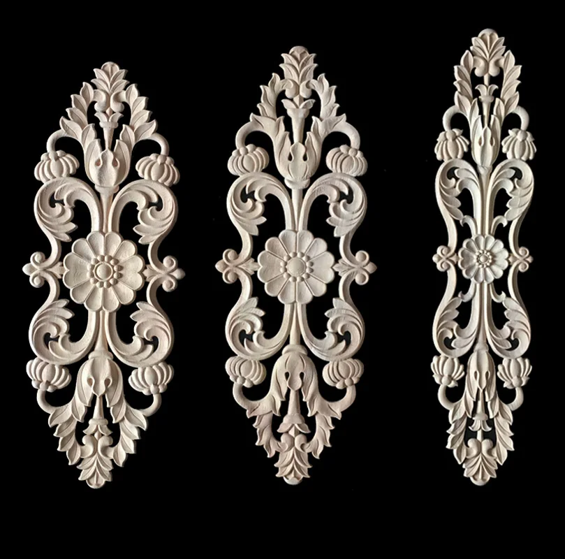 

Woodcarving Decal Bed Windows Applique Wooden Miniatures Unpainted Furniture Decorative Figurines Vintage Home Decor