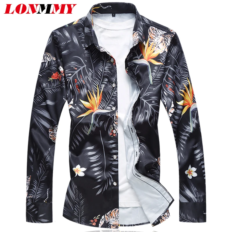 Мужская гавайская рубашка LONMMY Повседневная большого размера 6XL 7XL с длинным