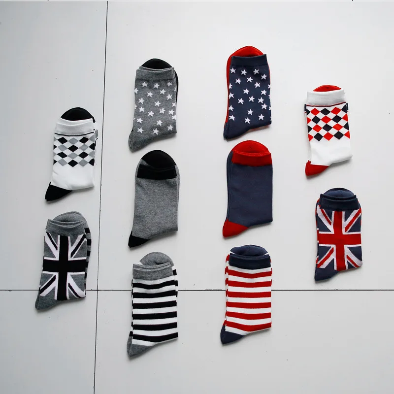 10 Пар/лот Новые мужчины носки Британский стиль полоса спортивные флаг тенденция
