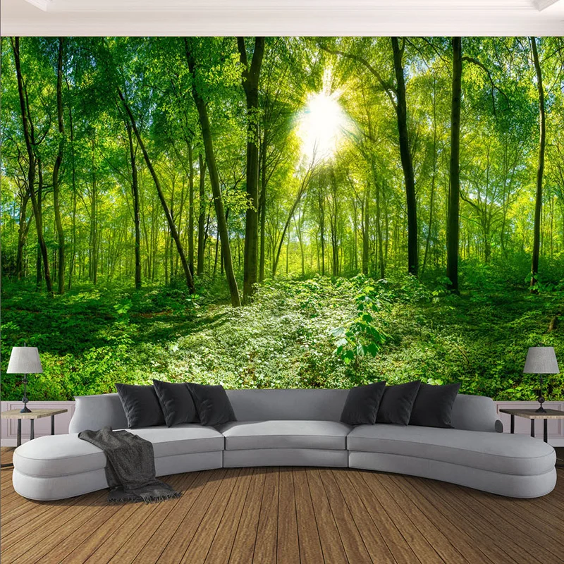 

Custom Murals Wallpaper 3D Stereo Green Forest Tree Sunshine Photo Wall Cloth Living Room Bedroom Classic Home Decor Wall Papers