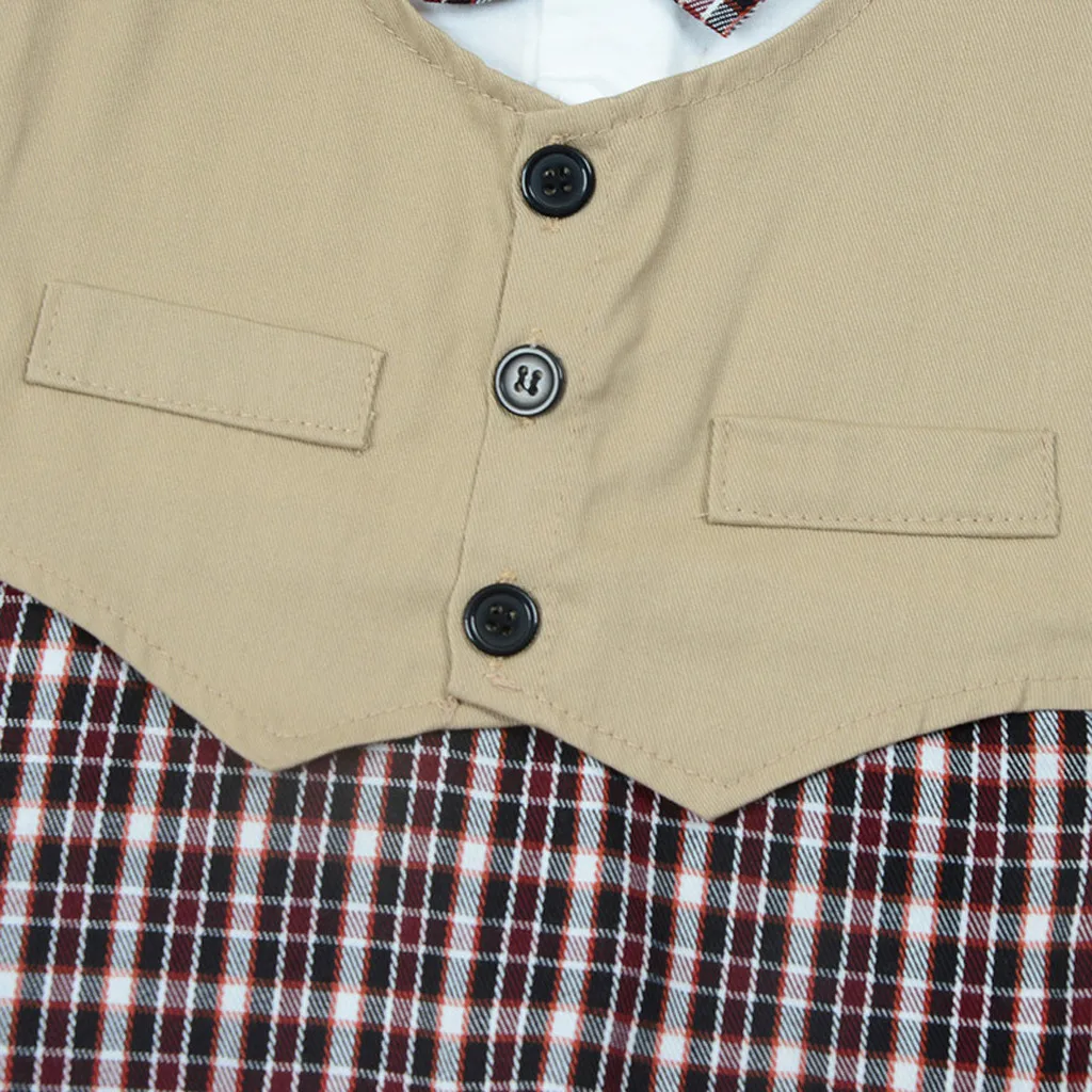 Newborn Infant Boy Sets Summer 2019 Formal Gentlemen Tie Romper Jumpsuit Plaid Clothes baby kleding boys ubranka dla niemowlat |