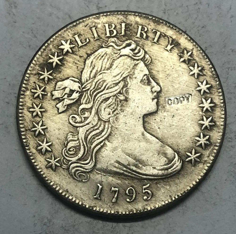 

1795 Draped Bust Dollar PLAIN EAGLE on the Reverse Silver Plated Coin Exact Copy