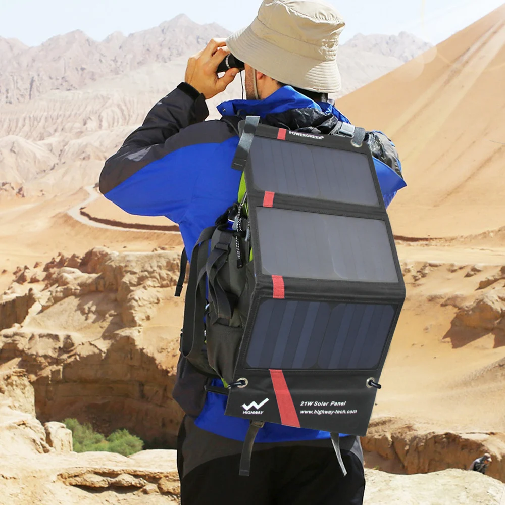 PowerGreen солнечные зарядные устройства водостойкие 21 Вт двойные порты складная