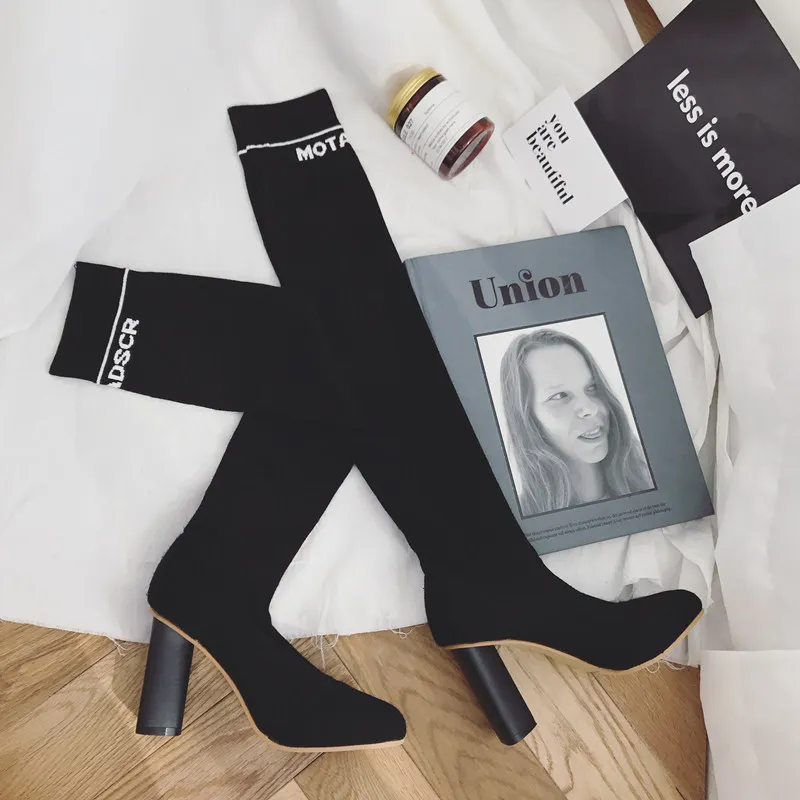 Женские эластичные сапоги-чулки Teahoo черные абрикосовые облегающие сапоги выше