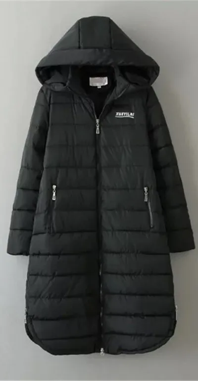 Большие размеры 6XL, женские зимние пуховики, хлопковые куртки, новая мода, черные хлопковые пальто с капюшоном, длинная теплая верхняя одежда OKXGNZ 1405