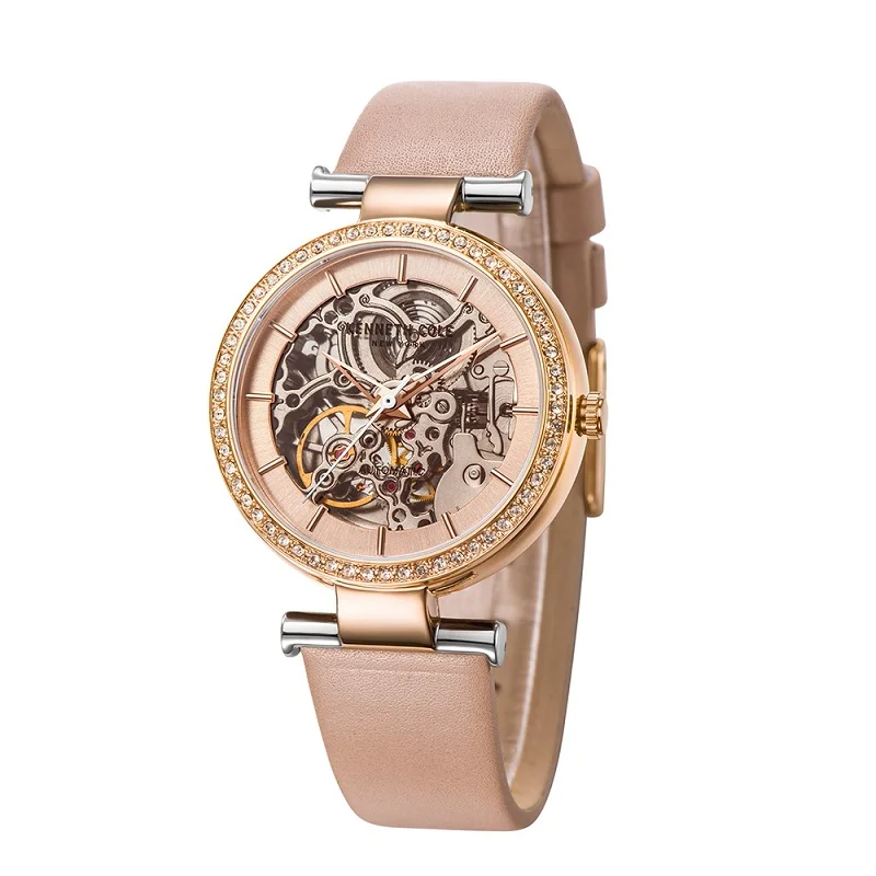 Kenneth Cole оригинальные женские часы автоматические механические Женские часы KC15107001 с кожаным ремешком цвета хаки белые роскошные Брендовые Часы