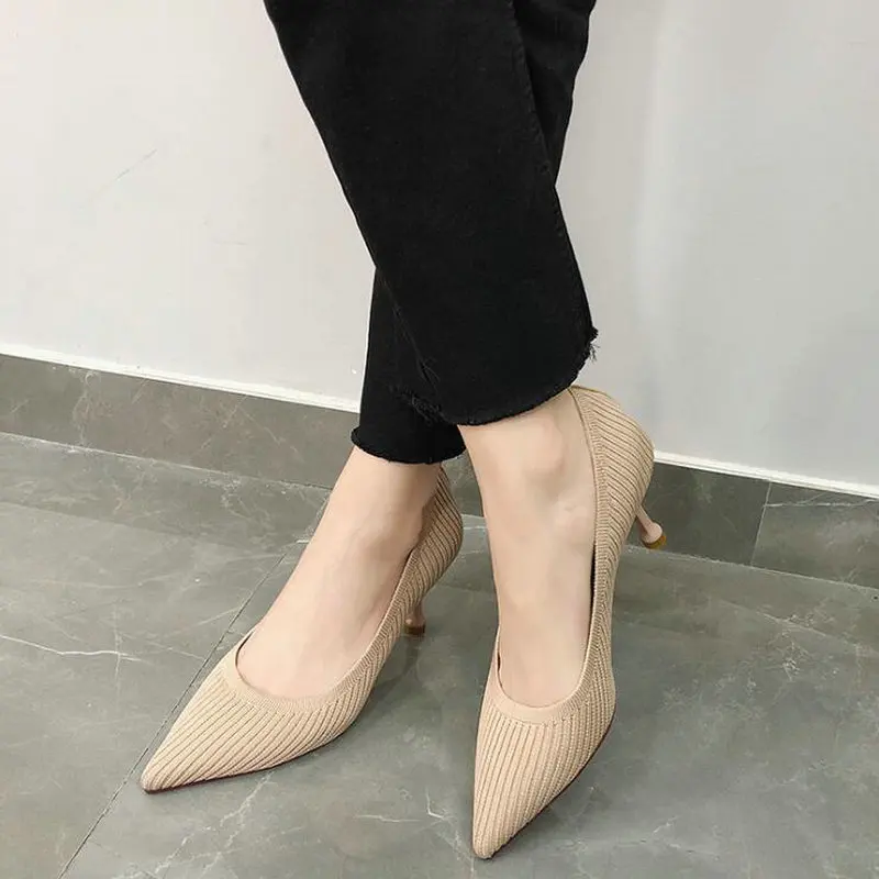 Женская обувь с острым носком черные туфли-лодочки на высоком каблуке 7 см C12-03