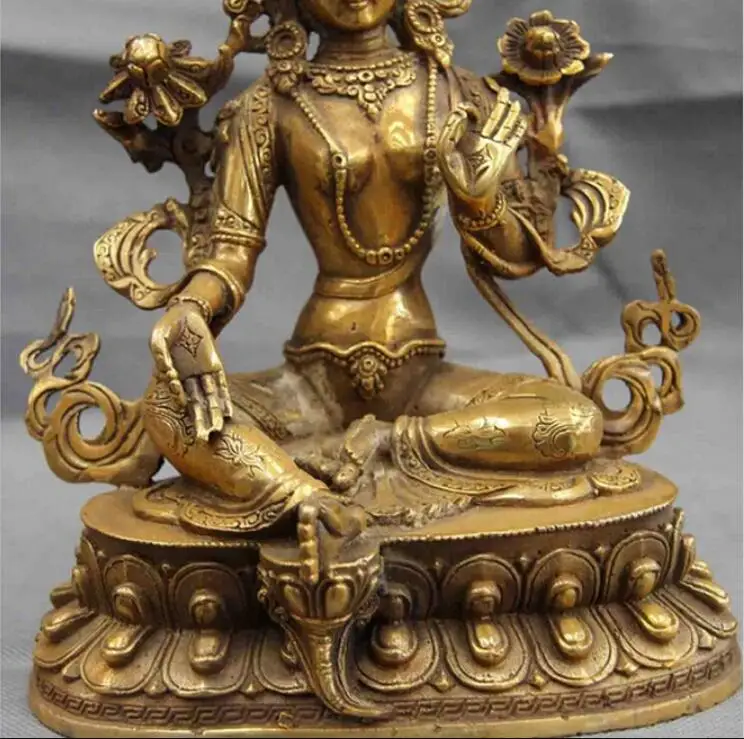 Китайский пагода медный Бронзовый зеленый Tara GuanYin Kwan-yin статуя Бодхисаттвы | Дом и