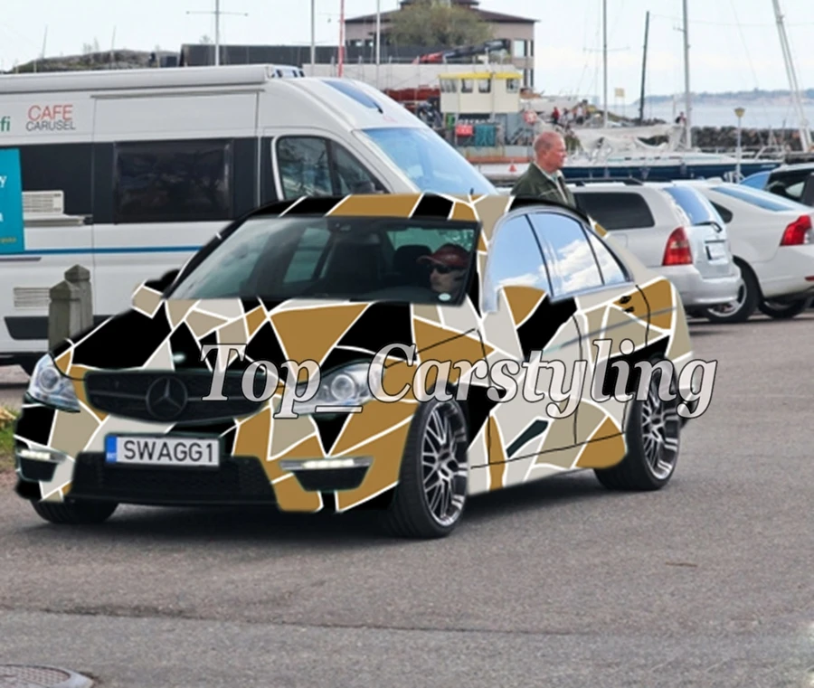 Черно желто белые камуфляжные виниловые оболочки для кузова автомобиля наклейка