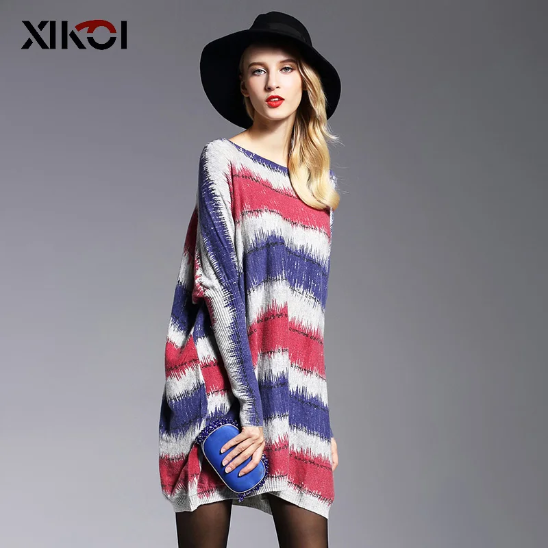 XIKOI для женщин свитеры Oversize в полоску с принтом Slash средства ухода за кожей Шеи