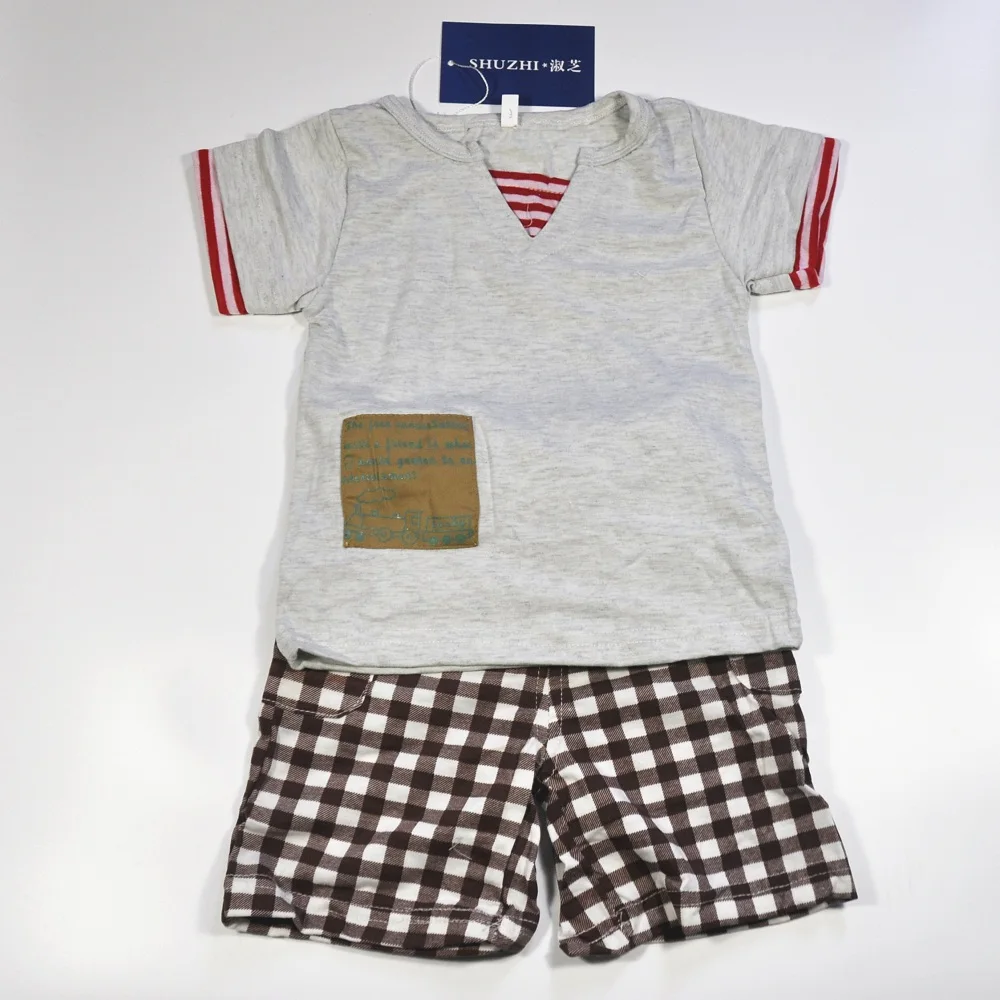 Baby boy summer clothing set pur Cotton Short Sleeve boys Plaid sets Newborn Toddler Clothes Set Bebe Infant Tops+Shorts |