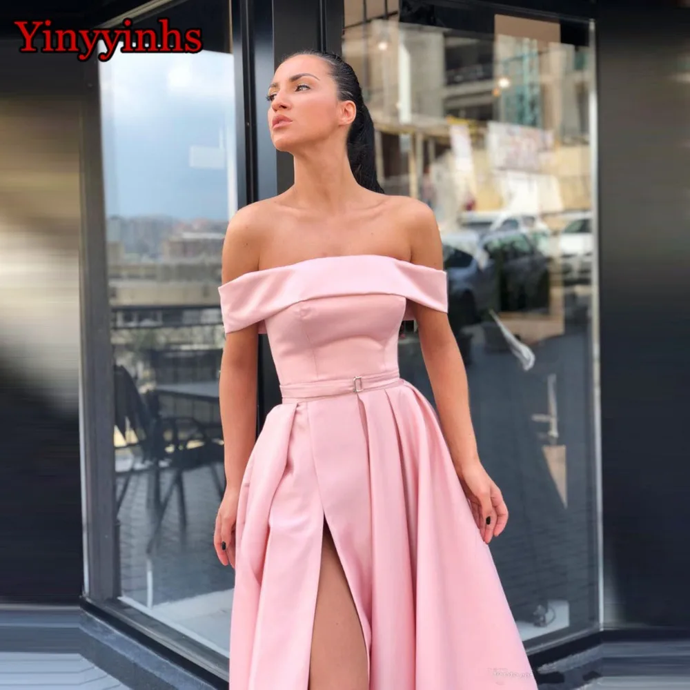 

Elegant Off the Shoulder High Split Long Prom Dress Vestido de Festa Floor Length Party Gown Evening Dress A Line Prom Dresses