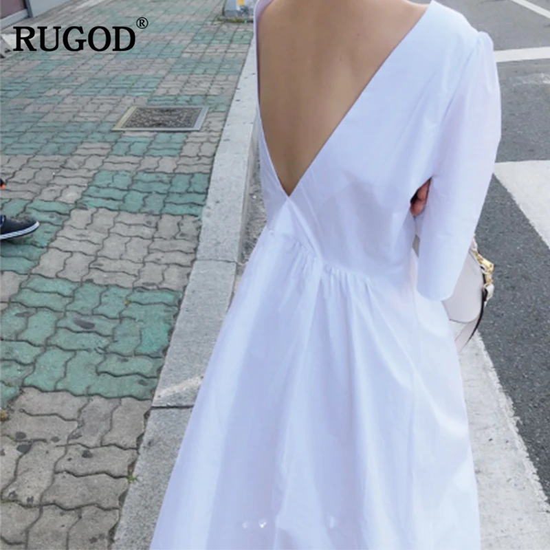 Женское Свободное длинное платье RUGOD однотонное Хлопковое макси с открытой