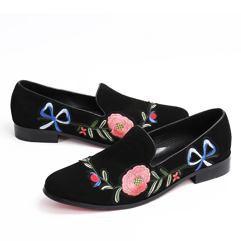 Christia Bella British Flowers Embroidery Suede Leather Men Loafers Fashion Party Dress Shoes Slip on Male Flats | Обувь