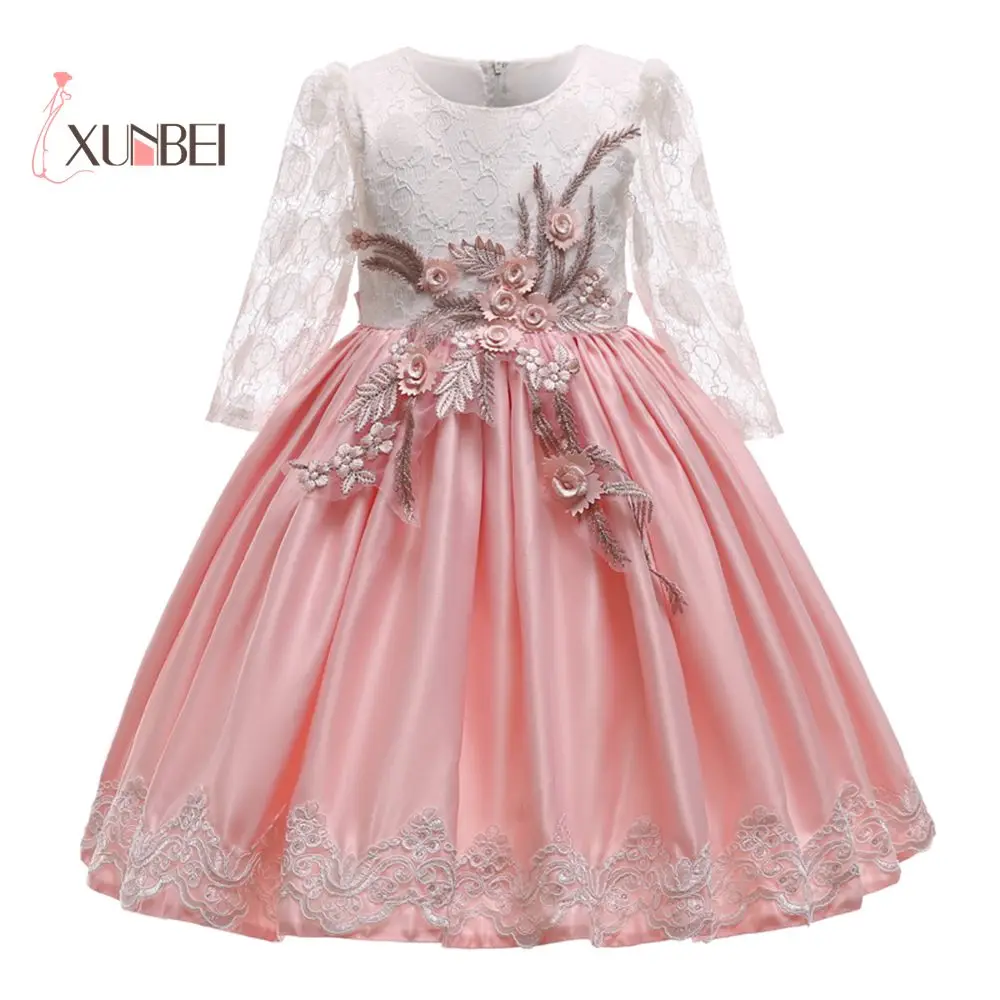 Princess Appliques Knee Length Flower Girl Dresses 2019 Kids Girls Party Dress Ball Gown Dress Elegant Girls Communion Dresses western girl spring floral dress girl baby princess lace hollow collar fashion skirt dress kids dresses for girls knee length